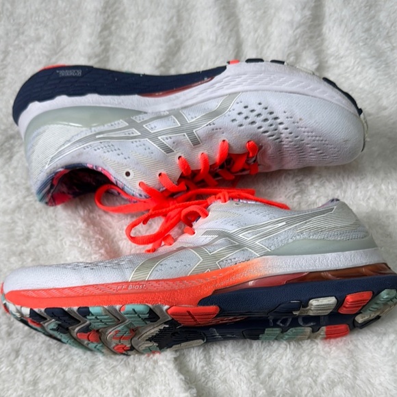 Asics Orange and White Athletic Shoes with Breathable Mesh - Picture 5 of 7